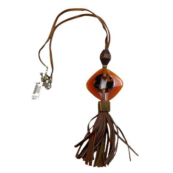 NWT CHICO'S Signed "AUTUMN TASSLE PENDANT" Necklace Orange 28" Long - $69 MSRP - Picture 2 of 4